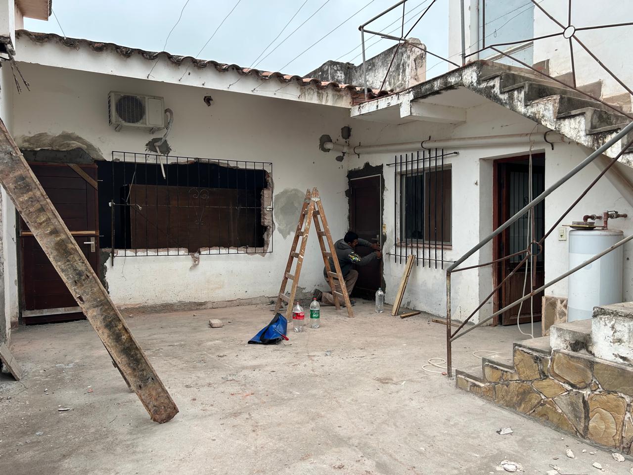 The courtyard and staircase during repair work