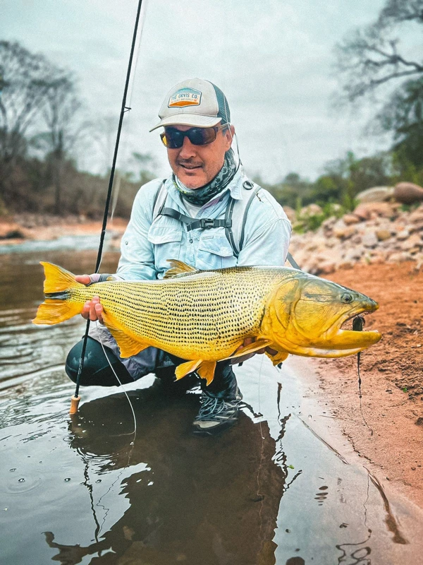 An angler shares a golden dorado catch.